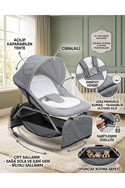 ÖYKÜ BEBEK DUNYASI Çift Sallanır Sabitlenir Geniş Sepetli Yıkanabilir Anadizi...