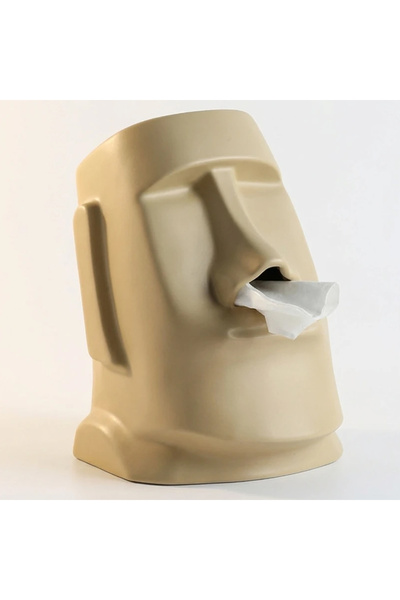 Destello ® Decorative Moai Tissue Box Holder, Ceramic, Milk Tea, 22x16x16 cm
