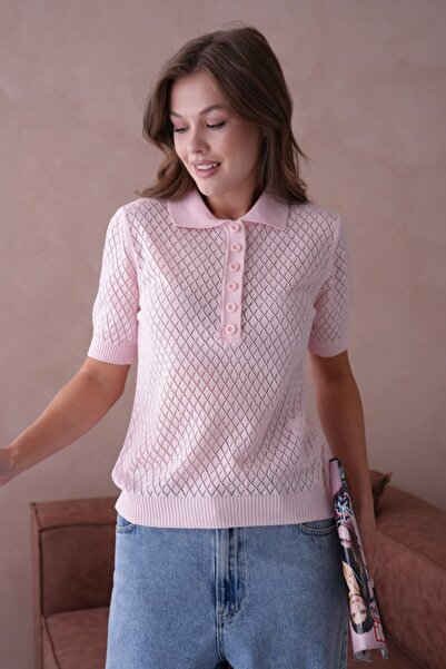 Noi Belis Πλεκτή μπλούζα με γιακά πόλο και μισό κούμπωμα SS26BZ0095