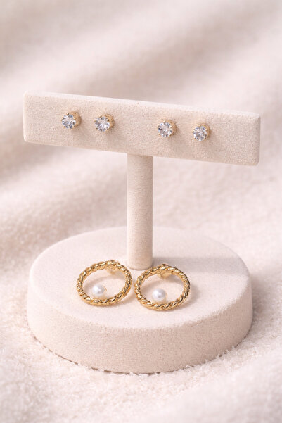Sylvera Shop Sparkling Stone Earrings & Hoop Earrings Set – Combination Set (...
