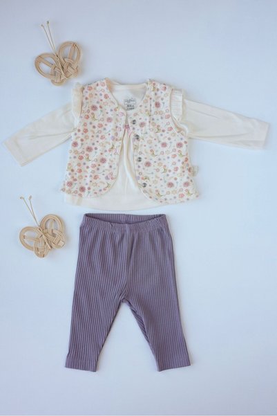 sweetmelisa 3-Piece Set with Floral Vest, Baby Girl Set, 100% Cotton