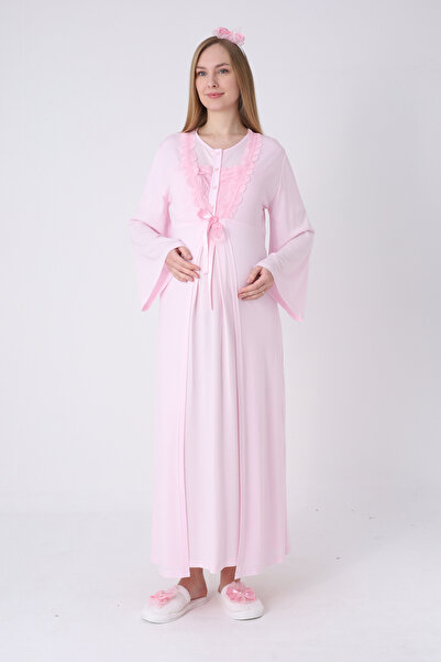 ERDENİZ TEKSTİL Ισπανικό Σετ Νυχτικό και Ρόμπα Εγκυμοσύνης με Δαντέλα και Μαν...