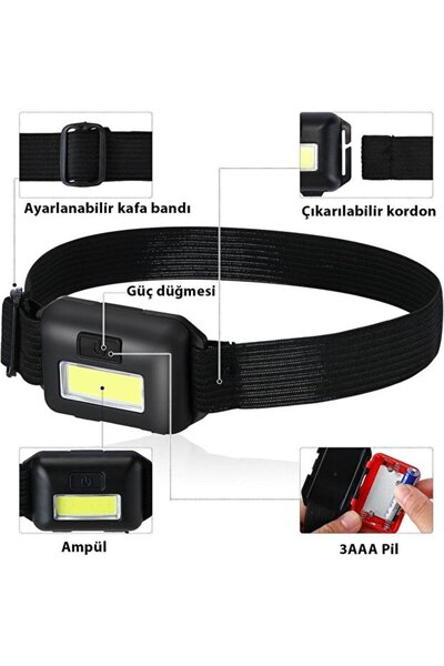 MYGARDEN Kafa Bantlı Led Işık Su Geçirmez Ayarlanabilir Kafa Lambası 3 Farklı Modlu Aydınlatma Feneri