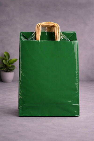 Atölye Kraft Yeşil Renk Kraft Çanta 25x12x31 cm 25 Adet