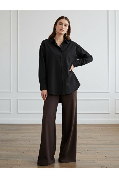 PERA MODA Υπερμεγέθες πουκάμισο ποπλίνας με μακρύ πίσω μέρος και κοντό μπροστ...