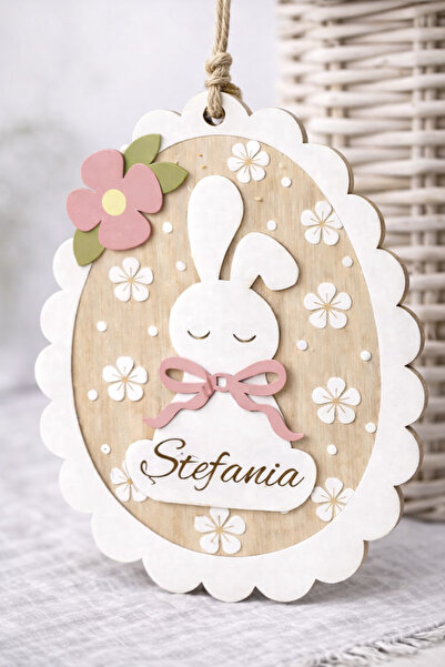Creative Soul Decor Paște personalizat din lemn cu nume – iepuraș floral