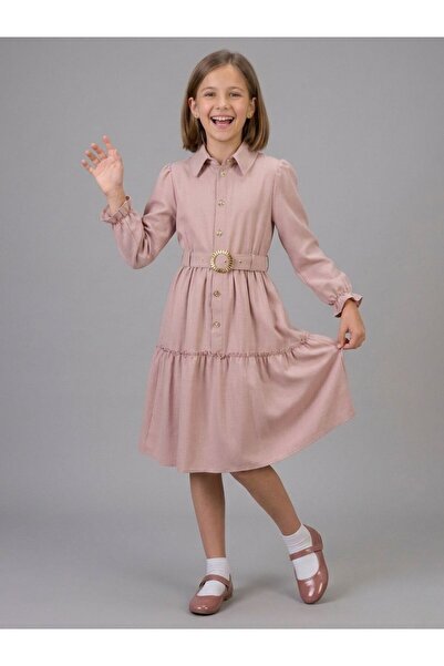 Cherrys Bebek Παιδικό φόρεμα με ζώνη, κουμπιά μπροστά και λεπτομέρειες με βολάν