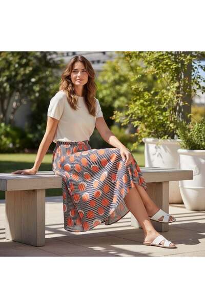 EREN STYLE Σιφόν Φούστα με ελαστική μέση A Με φόδρα (95 εκ.)-(38-52)