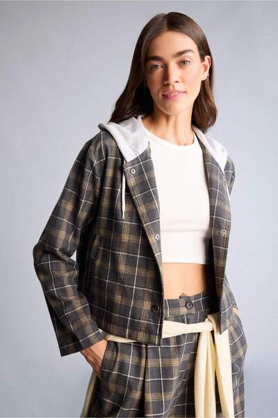 DeFacto Hooded Checkered Jacket H7609Ax26Sp