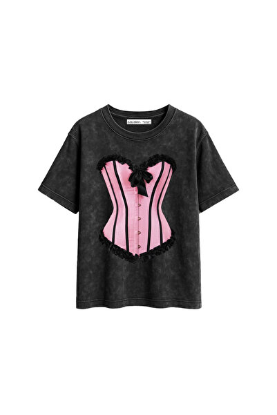 Bak Moda Baby Pink με τύπωμα Relaxed Fit Washable Μαύρο Γυναικείο T-shirt