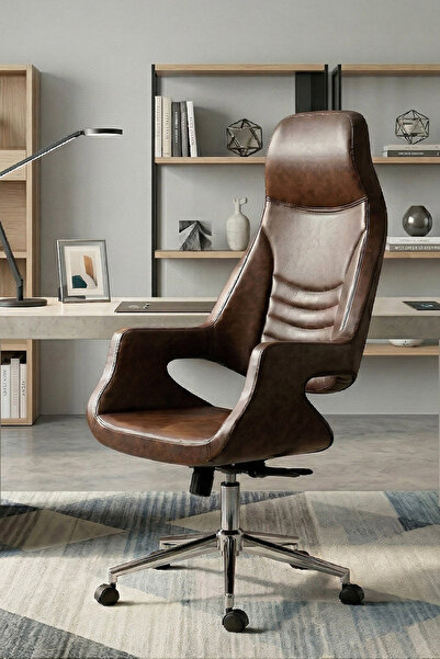 SandalyeDeposu Wagner Müdür Ve Yönetici Koltuğu (Koyu Kahverengi Deri)