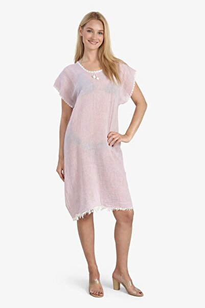 DRESSY LIFE Tasseled Thin Muslin Beach Dress 100% Cotton