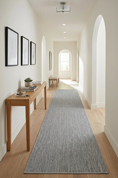 Bonny Home Koridor Halısı Antrasit İnce Yıkanabilir Kaymaz Saçaksız Yolluk Jü...