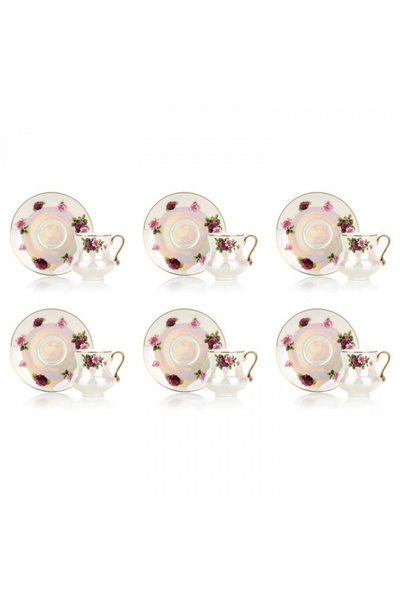 MİEN Çiçek Desenli Porselen Retro Fincan Seti 6'lı