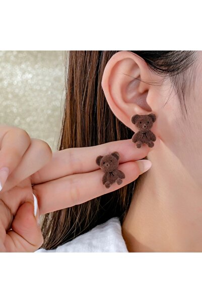 synshop Kawaii Teddy Bear Earrings New Season Trend Luxury First Quality Furr...