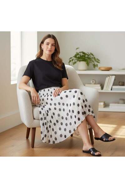 EREN STYLE Σιφόν Φούστα με ελαστική μέση A Με φόδρα (95 εκ.)-(38-52)