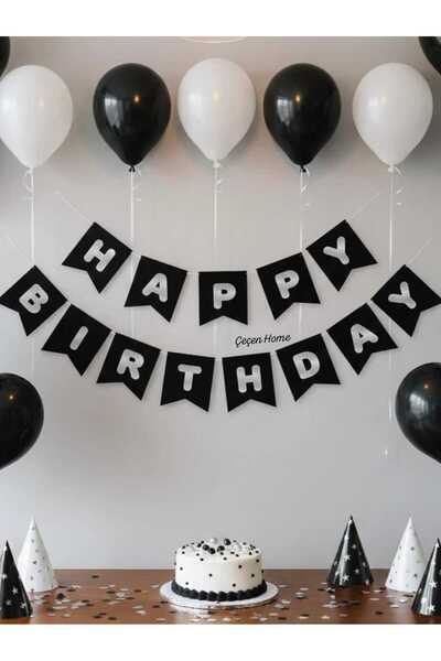 ÇEÇEN HOME Μαύρο ασημί επιχρυσωμένο γράμμα "Happy Birthday", στολίδι γενεθλίω...