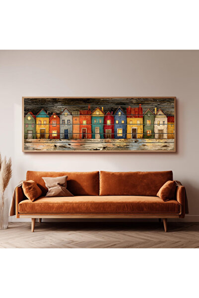 Dekorsiahome Ahşap Çerçeveli Panoramik Oturma Odası Salon Tablosu UZ0481
