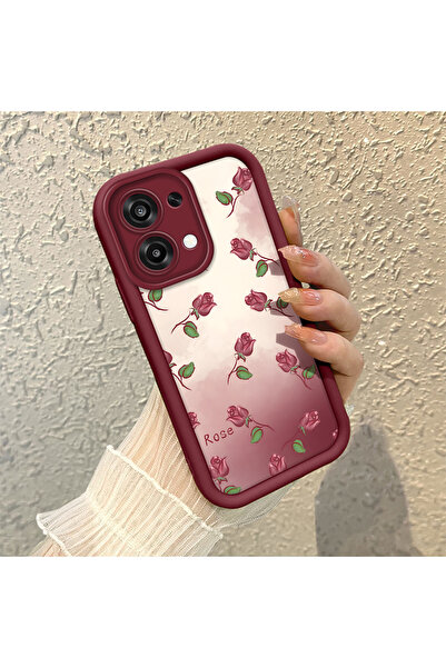 ARTISHELL Oppo A6 Pro 4G/5G Uyumlu Zarif Gül Desenli Satranç Desenli Bordo Si...