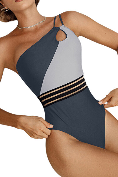 EFAYN.RO Swimsuit, one piece, elegant model, one shoulder, size L, gray, EFAYN