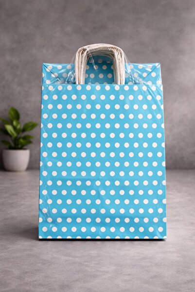Atölye Kraft Bebe Mavisi Renk Kraft Çanta Puantiyeli 25x12x31 cm 25 Adet