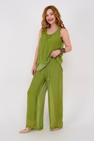 EREN STYLE Ιταλικό ελαστικό μεταξωτό παντελόνι με επένδυση συμβατό με μεγάλο ...