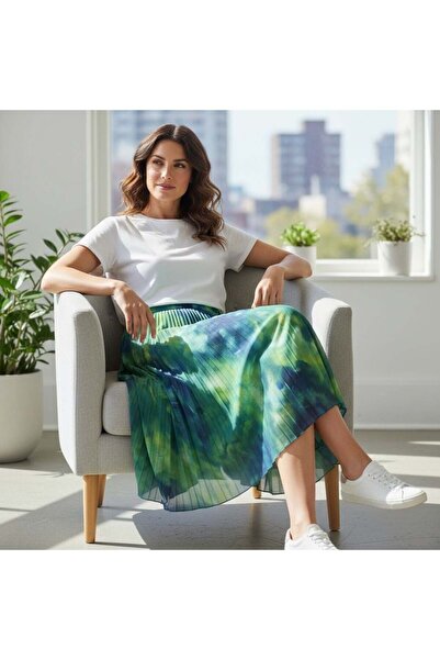 EREN STYLE Σιφόν Φούστα με ελαστική μέση A Με φόδρα (95 εκ.)-(38-52)