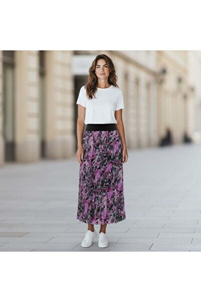 EREN STYLE Σιφόν Φούστα με ελαστική μέση A Με φόδρα (95 εκ.)-(38-52)