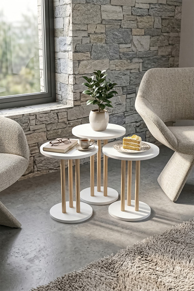 DESENGO Luna 38 cm geniş kullanım 3'lü zigon sehpa salon sehpası çay sehpası ...