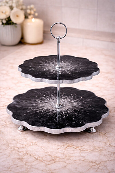 ARTEVIA HOME Black Gray Mist Epoksi İki Katlı Sunumluk - Kurabiyelik, Servis ...