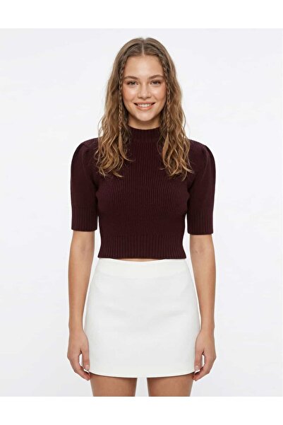 Qoolest Half Turtleneck Short Sleeve Ribbed Knit Blouse