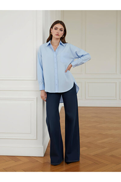 PERA MODA Υπερμεγέθες πουκάμισο ποπλίνας με μακρύ πίσω μέρος και κοντό μπροστ...