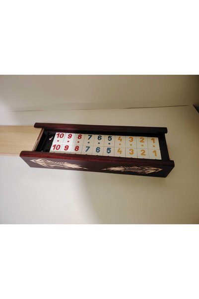 REBI PLUS Rummy board game, 106 pieces, burgundy carved wooden box, 4 boards,...