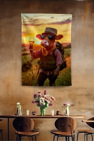 Vagonik Αστεία αγελάδα, ορειβάτης, μοντέρνο σχέδιο ταπετσαρίας τοίχου με μοτί...