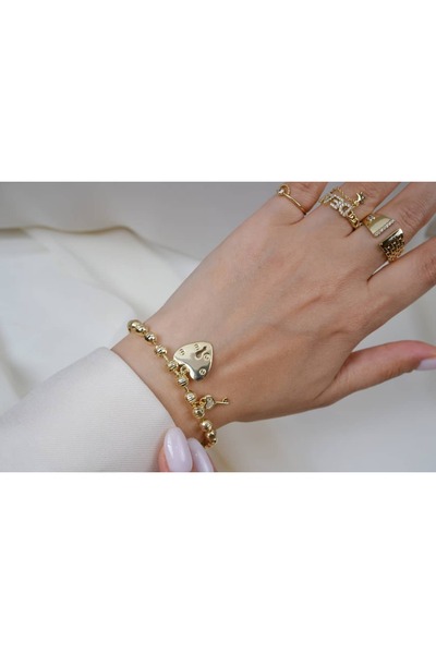 ATELİER TUĞBA BLK380 14 K ALTIN KAPLAMA KİLİT ANAHTAR DETAYLI GOLD CHARM BİLE...
