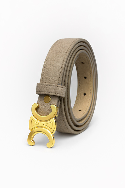 Velvoria Σκούρο βιζόν χρώμα με γυαλιστερή χρυσή πόρπη και λεπτή σουέτ ζώνη