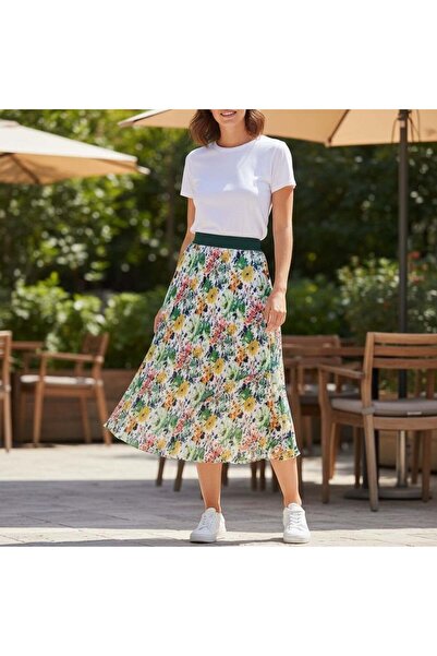 EREN STYLE Σιφόν Φούστα με ελαστική μέση A Με φόδρα (95 εκ.)-(38-52)