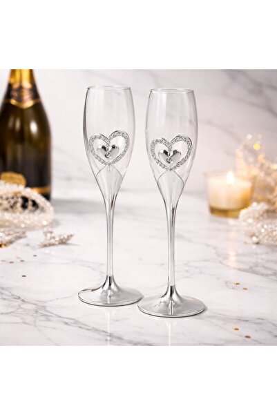 Azay Σετ ποτηριών σαμπάνιας με διακοσμητική καρδιά και κρύσταλλα, 26,5 εκ., κ...