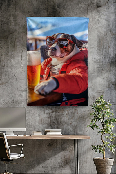 Vagonik Funny Ski Dog Modern Patterned Wall Cloth Tapestry Pattern 452