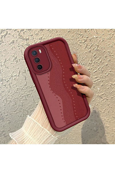 ARTISHELL Oppo A16/A16S Uyumlu Retro Yıldız Desenli Bordo Silikon Telefon Kılıfı