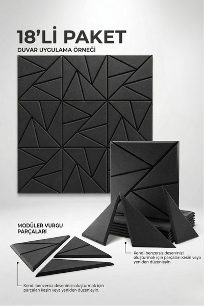 BLACK DEER 18'li Kare Dekoratif Lüks Duvar Dekorasyon Ürünü Kolay Uygulanabil...