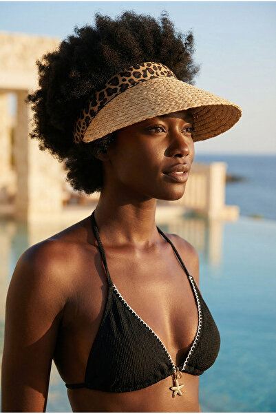 Katia&Bony Γυναικείο καπέλο από ψάθινο υλικό Leopard Vizor σε μπεζ απόχρωση