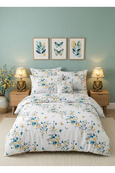 NURLATEX Set de lenjerie de pat dublă cu model floral – Textură moale, design...