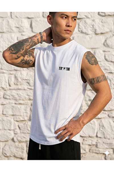 FAVORİST Tricou pentru bărbați cu imprimeu TRAIN, fără mâneci