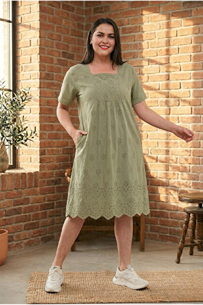 Modasultan Women's Large Size 40-46 Size Square Collar Lined Side Pocket 100%...