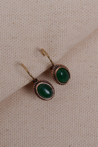 Süspüs Accessories Mini Oval Yeşil Taşlı Otantik Küpe