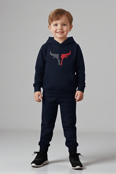 han elegant Σετ φόρμας με κουκούλα και τσέπες καγκουρό για αγόρια με στάμπα τ...