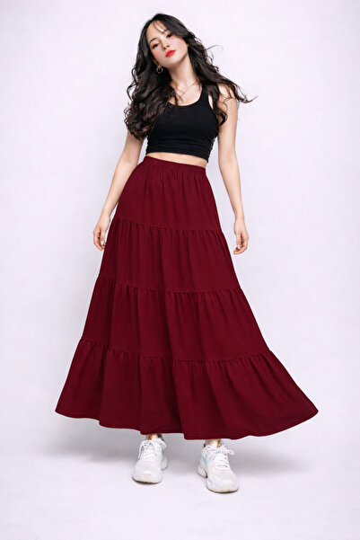 COMBİNE MİCHAİL Γυναικεία ψηλόμεση καλοκαιρινή μακριά φούστα σε μπορντό χρώμα
