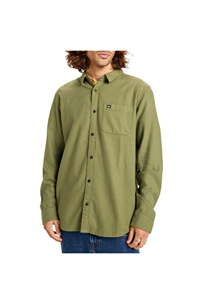 Quiksilver MOTHERFLY ΜΟΝΟΧΡΩΜΟ ΜΑΚΡΥΜΑΝΙΚΟ ΠΟΥΚΑΜΙΣΟ ΠΡΑΣΙΝΟ ΛΟΝΤΕΝ XXL