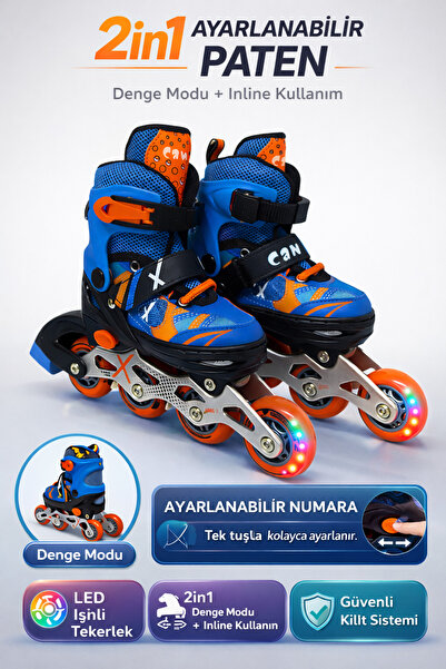 YILDIRIM OYUNCAK 2in1 Ayarlanabilir Çocuk Pateni LED Işıklı Ön Tekerlekli Den...